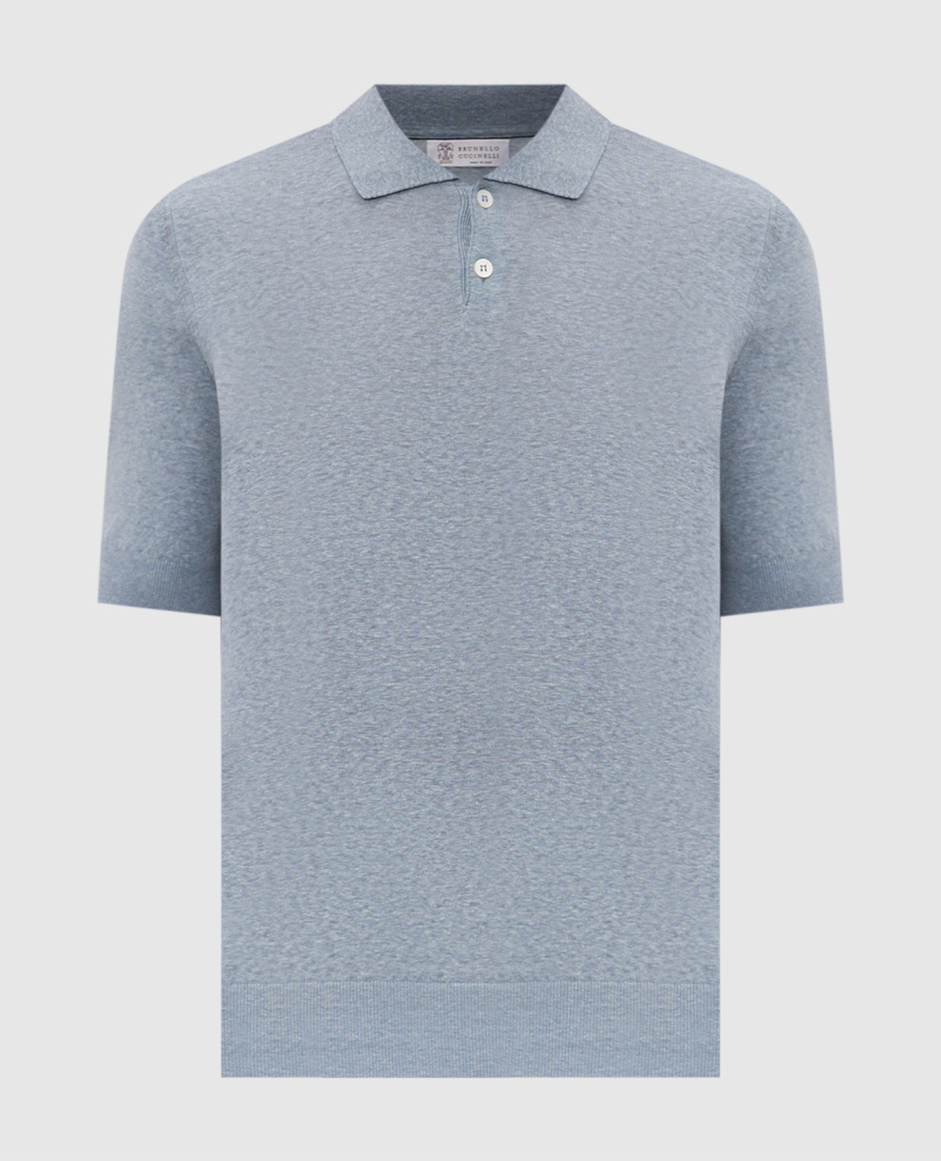 Blue linen and silk polo shirt
