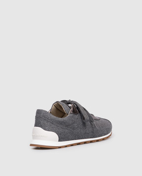 Brunello Cucinelli Gray combination sneakers with a monil chain MZ26G3031
