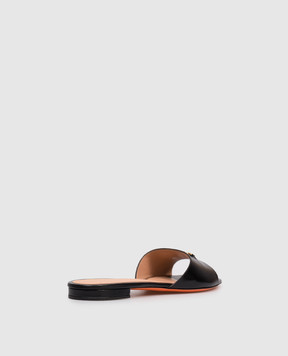 Santoni Black leather flip-flops with monogram logo WHTY72111HD1NWLN