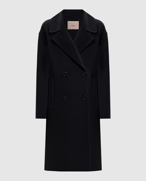 Twinset Black double-breasted coat with wool 262TP2011