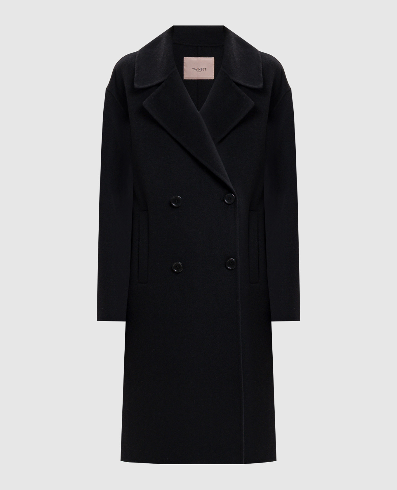 Black double-breasted coat with wool
