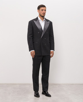Brunello Cucinelli Gray double-breasted linen and wool suit MZ408AS38P
