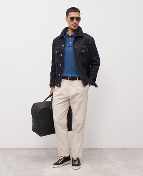 Brunello Cucinelli Blue polo with silk MNB805405