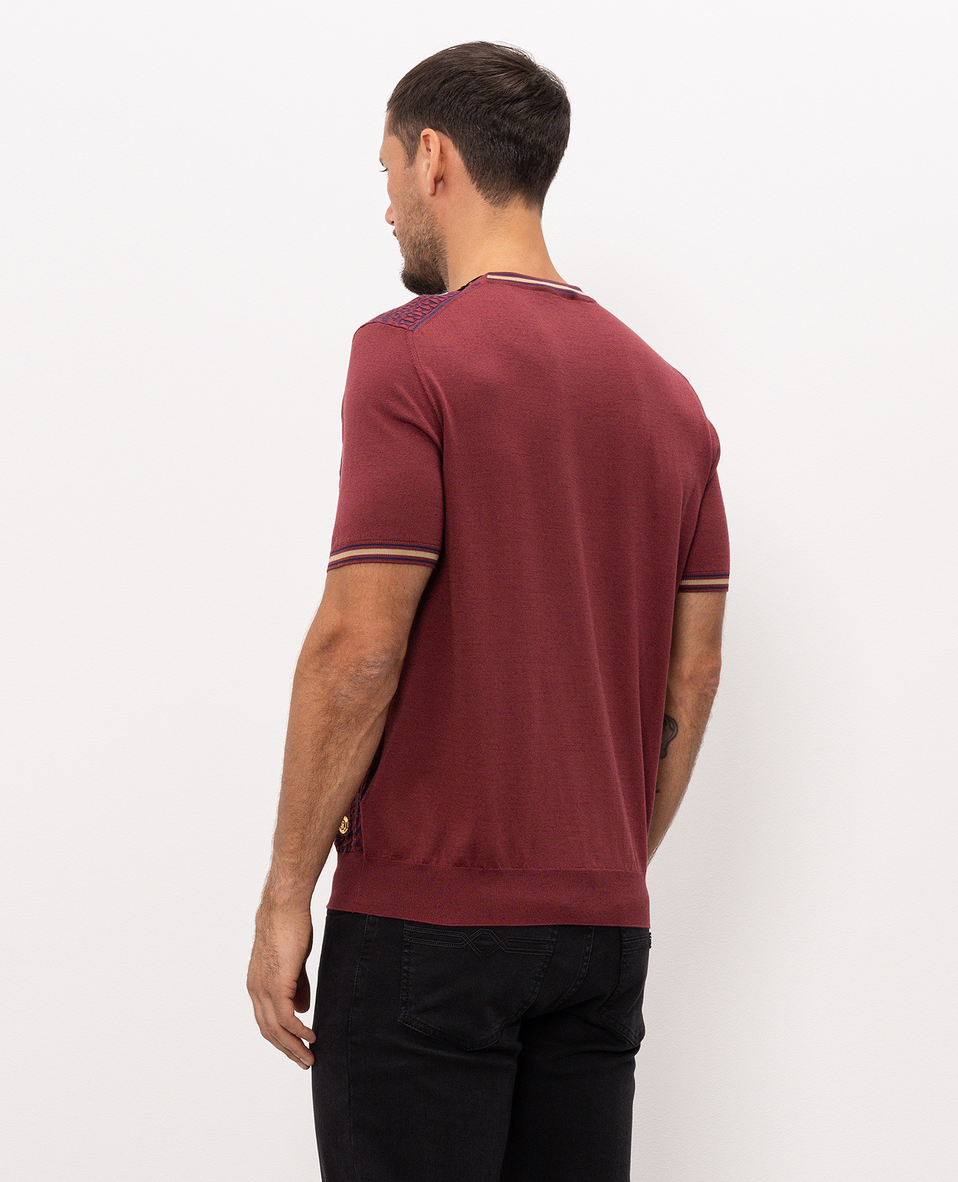 Burgundy T-shirt with patterned silk Stefano Ricci 4