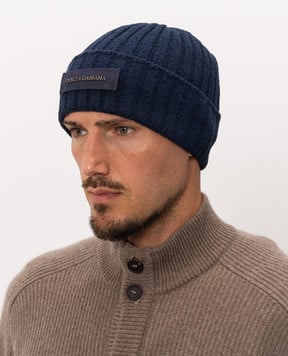 Dolce&Gabbana Blue ribbed cap with logo patch GX64KTJGMLK