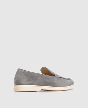 Doucal's Grey suede loafers with textured logo DD8893JOANUY229