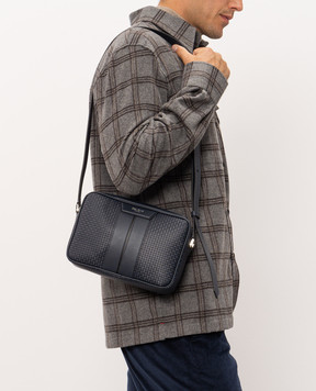 Serapian Blue leather bag with logo print SRSTSMML739424AC23