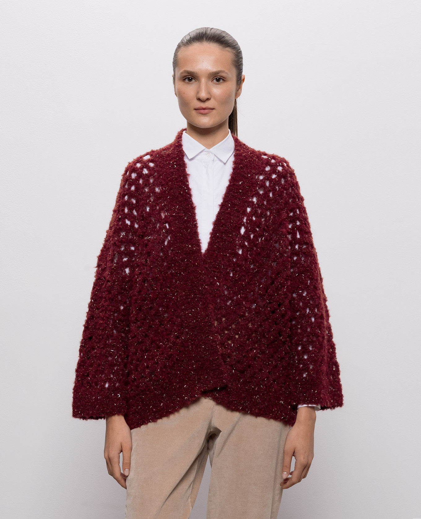 Burgundy openwork cardigan with alpaca wool Peserico 3
