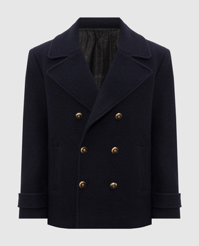 Balmain Blue double-breasted wool coat HH1UA156WC70