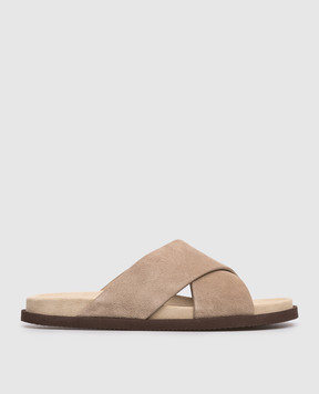 Brunello Cucinelli Beige suede flip-flops MZUSOLY327