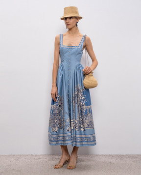 Alemais Villa Romantica white midi dress with linen 6091D