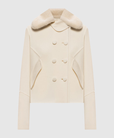 Ivory wool jacket with fur trim