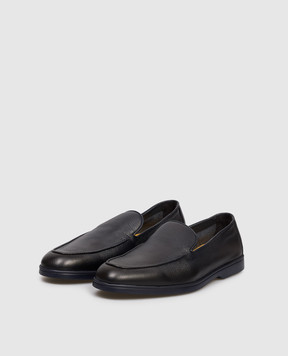 Doucal's Blue leather loafers with logo DU3413NWMAUY054
