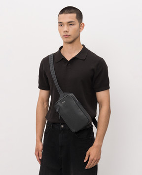 Serapian Navy blue leather sling bag with logo SRCMOMML738715A021