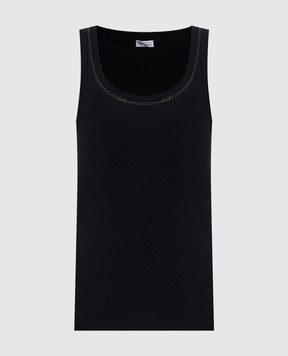 Brunello Cucinelli Black ribbed top with monil chain MG902BW710