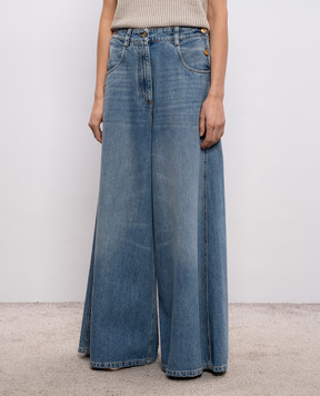 Brunello Cucinelli Blue palazzo pants with logo patch MA095P4079