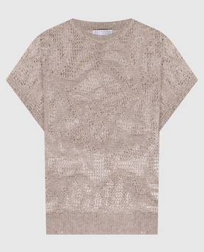Brunello Cucinelli Beige linen top with sequins MDT771010