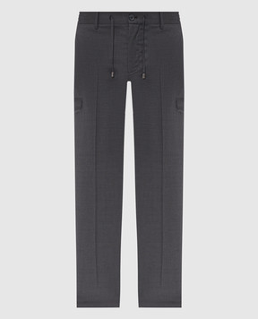 Stefano Ricci Grey wool cargo pants with emblem M1T6100580W501