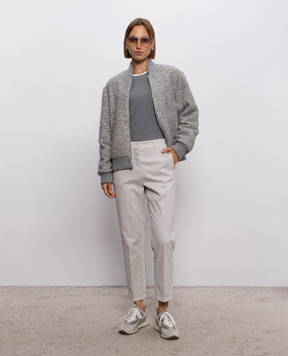 Peserico Gray ribbed top with monil chain A06769J00DA5669
