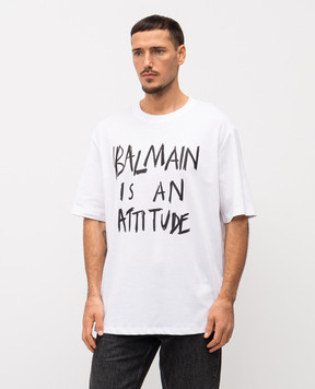 Balmain White T-shirt with contrast print GH1EG225GF40