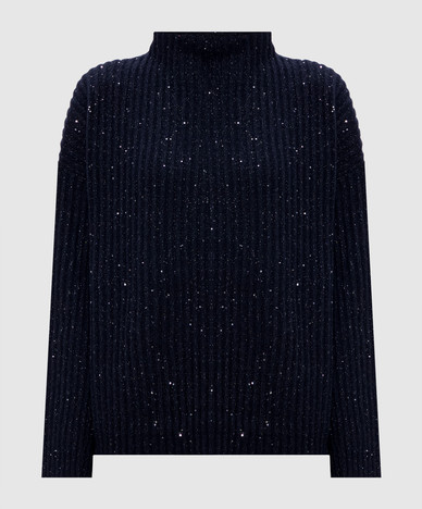 Blue cashmere and wool sweater with lurex