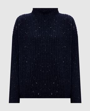 Brunello Cucinelli Blue cashmere and wool sweater with lurex MBM753504P