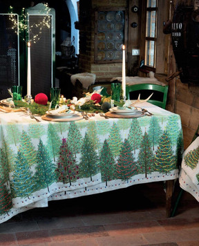 TESSITURA TOSCANA TELERIE Gray FAIRY TREES linen tablecloth NT210120080037
