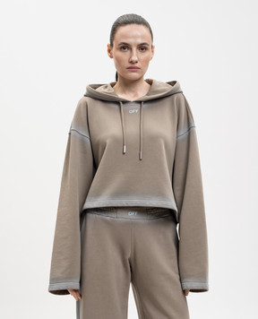 Off-White Brown Spray cropped hoodie with logo print 2BB06GS26FLE003