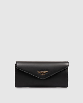 Twinset Black leather clutch wallet with metal logo 261TH7014