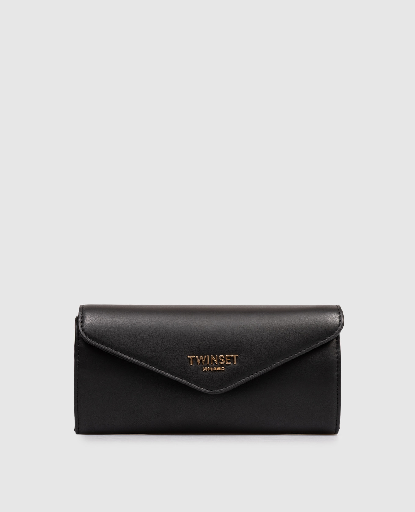 

Black leather clutch wallet with metal logo Twinset