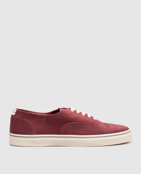 Brunello Cucinelli Burgundy suede sneakers with logo patch MZUPIGZ334