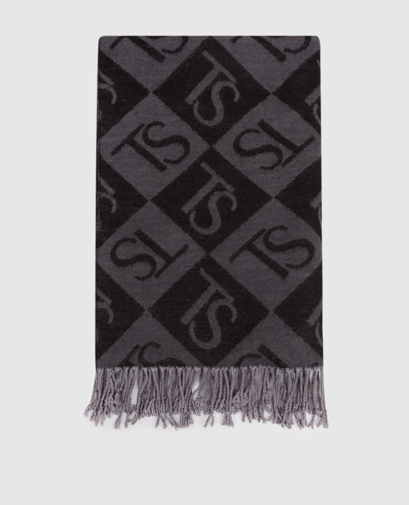 Gray scarf with monogram pattern