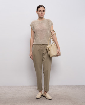 Peserico Beige openwork vest with linen A99052F039106A