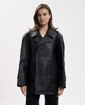 Victoria Beckham Black leather double-breasted jacket 1426LCT007639A