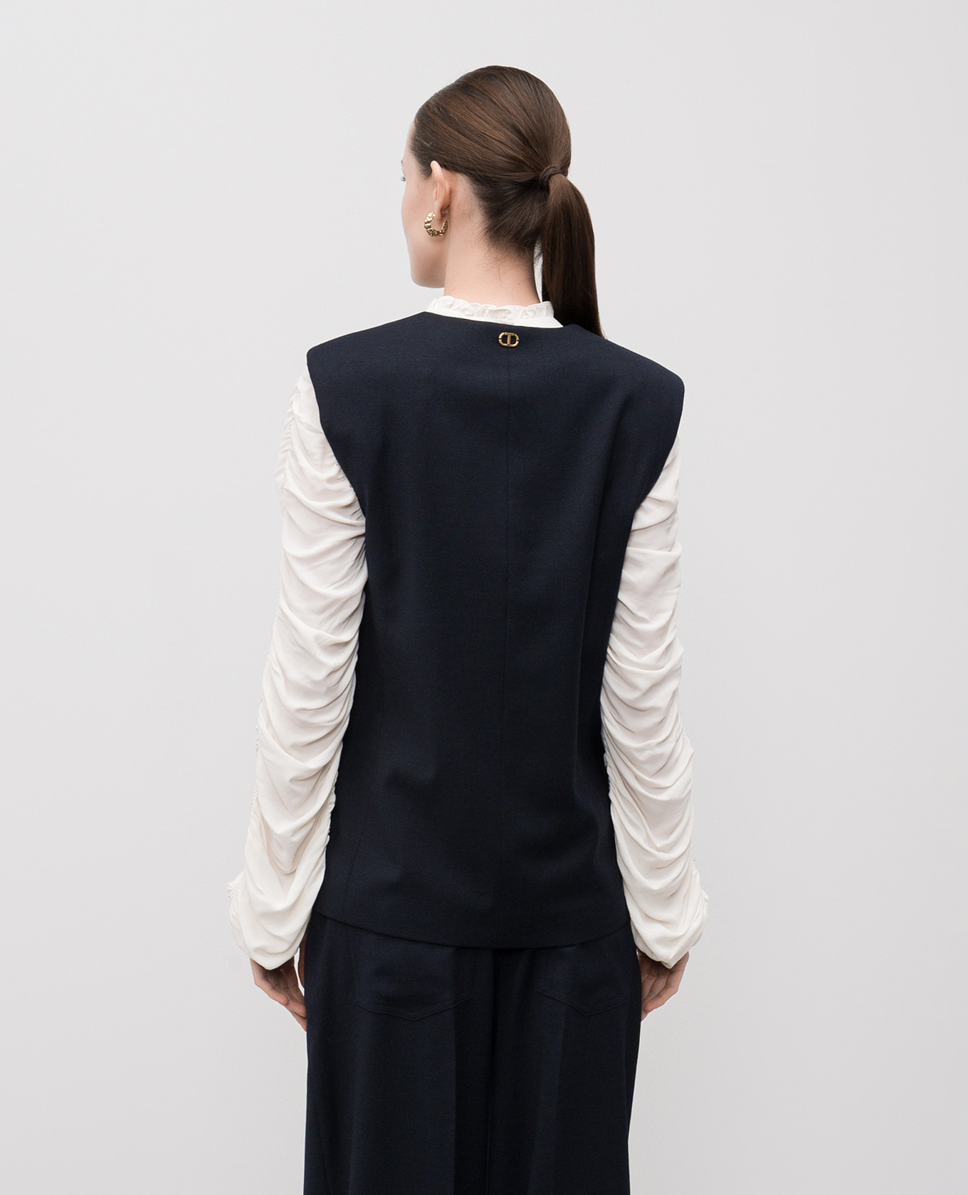 Blue double-breasted wool vest with logo Twinset 4