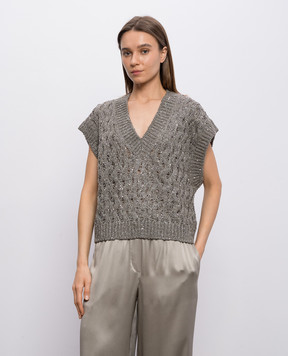 Brunello Cucinelli Khaki silk and linen vest MEA371112