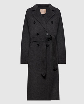 Twinset Grey double-breasted wool coat with metal logo 262TT2470