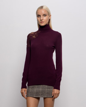 Ermanno Scervino Purple wool turtleneck with lace D495M310EAPATL