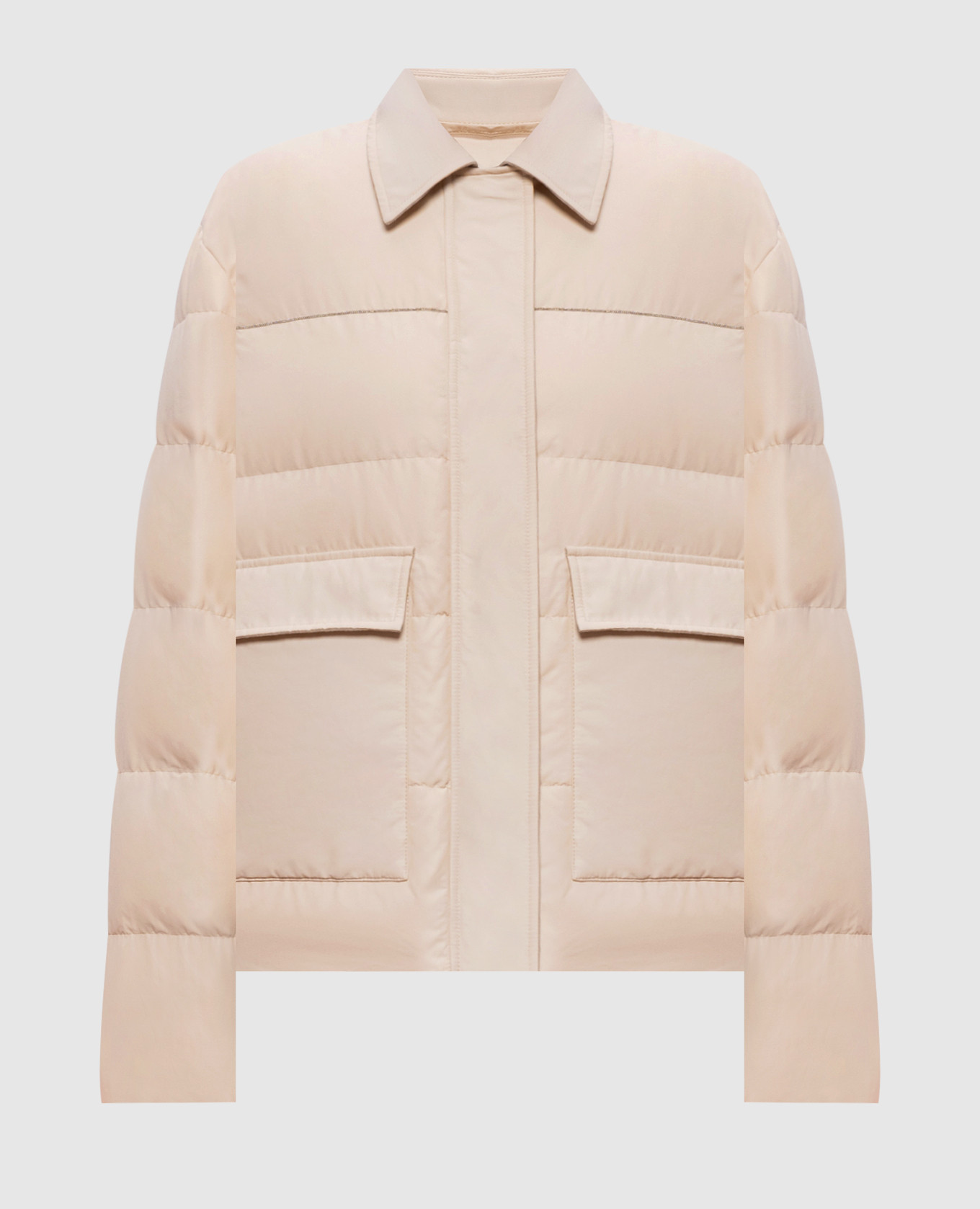Beige down jacket with monil chain