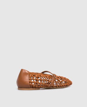 Babe Pay Pls Brown leather ballet flats with weaving BALETY