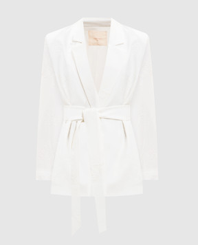 Twinset Ivory jacket with a hood and embroidery 261TE2020