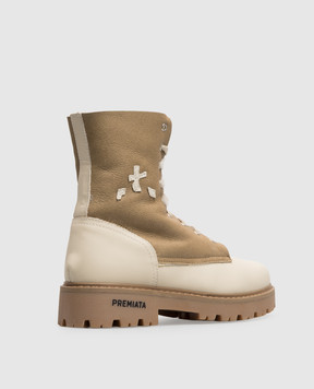 Premiata Children's beige leather boots URBAN with fur 38M199587