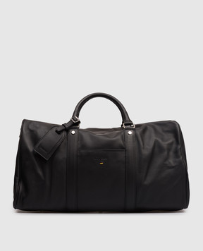Doucal's Black leather travel bag with embossed logo DB002303UT284