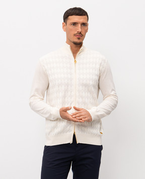 Stefano Ricci Ivory cardigan with patterned silk K414017R30F26268