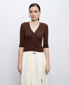 Twinset Brown cropped ribbed cardigan with silk 261TT3182