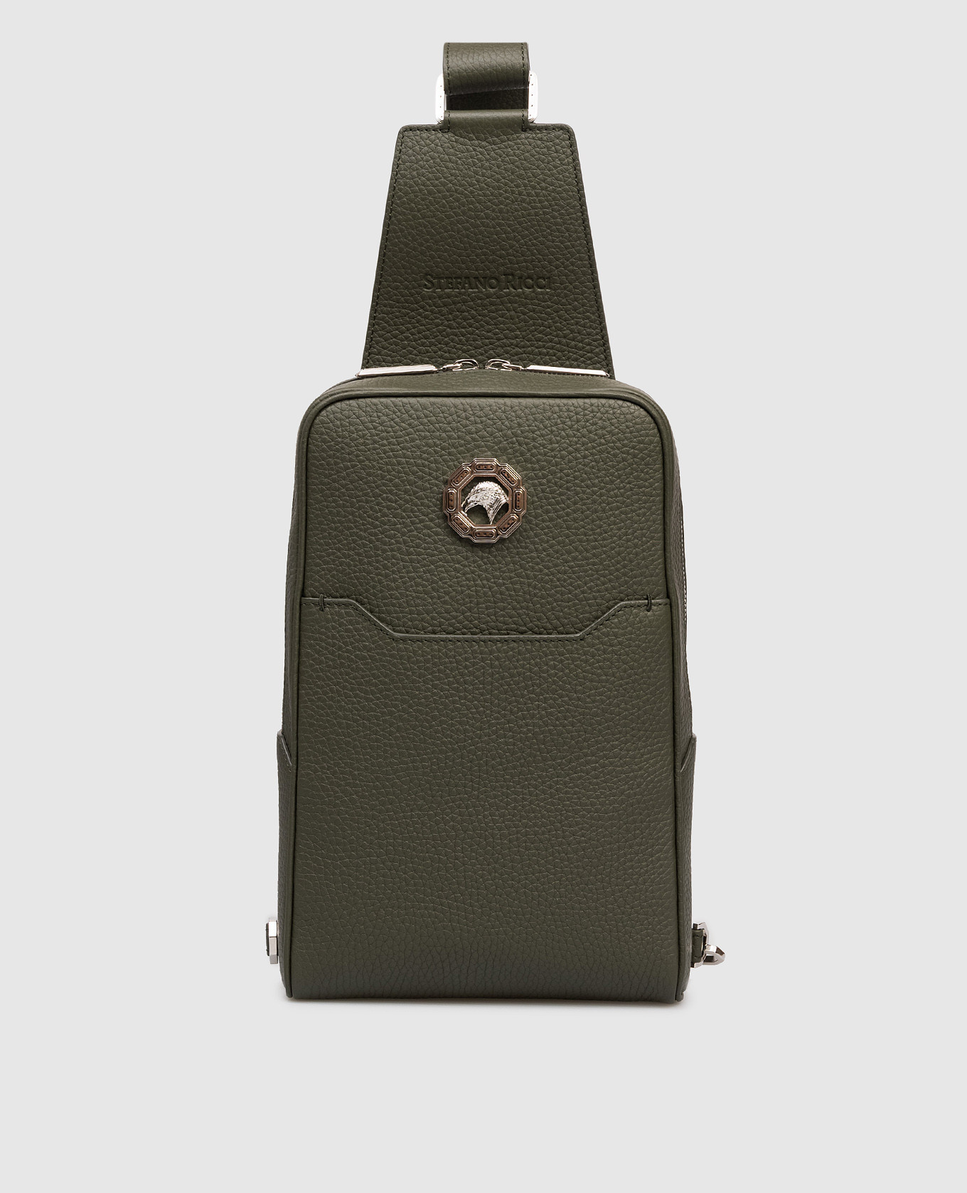 

Khaki leather sling bag with emblem and logo Stefano Ricci