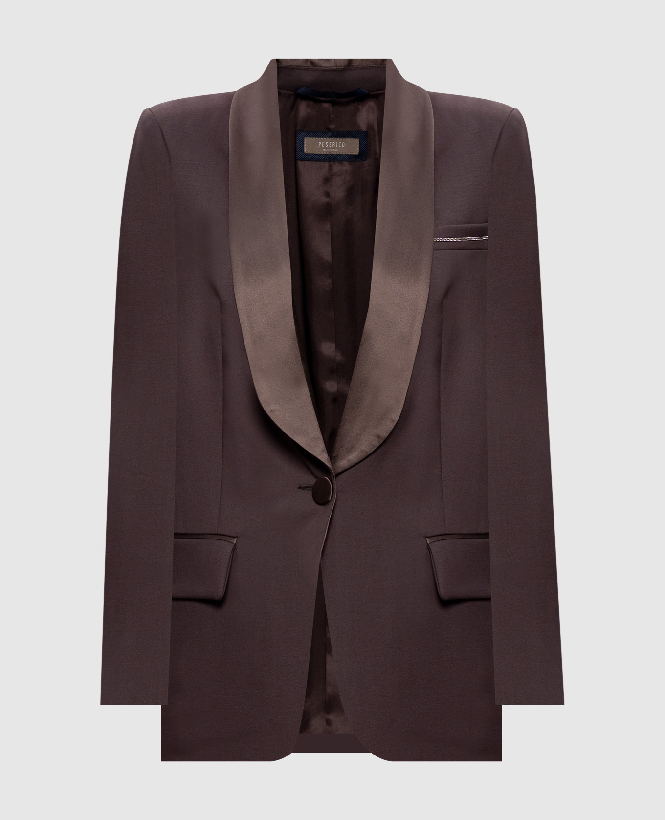 Brown wool jacket with monil chain Peserico