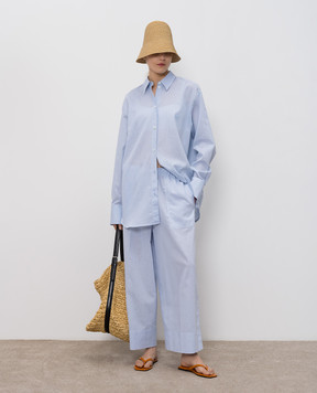 Toteme Blue linen shirt with monogram embroidery 253WRT0522FB0458