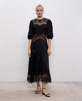 Twinset Black linen dress with openwork inserts 261TT2240