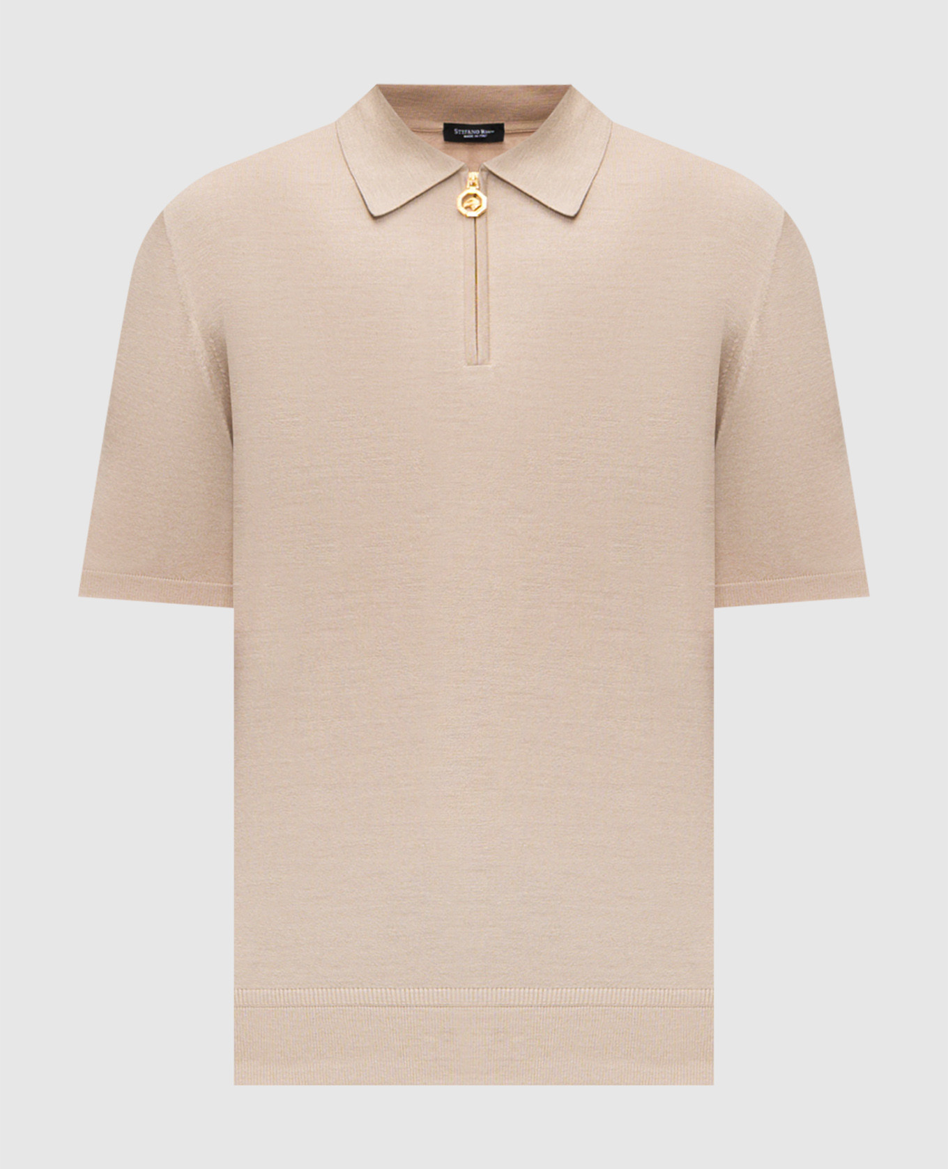 Beige silk polo shirt with emblem